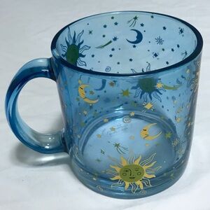 Blue Sun & Moon Glass Mug with Celestial Gold Accents